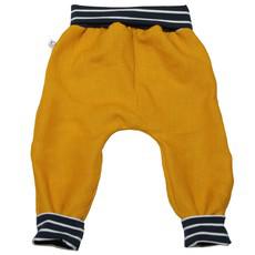 Organic hemp kids trousers with groth adaption saffron + stripes via Frija Omina