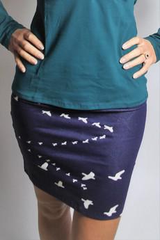 Organic skirt Snoba, blue / birds via Frija Omina