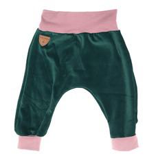 Organic velour pants Hygge mini with growth adaption, smaragd + pink via Frija Omina