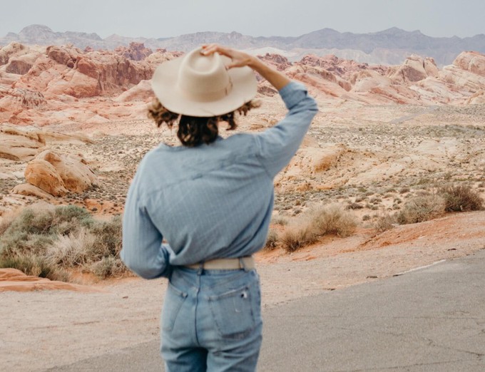 Consumer wearing double denim