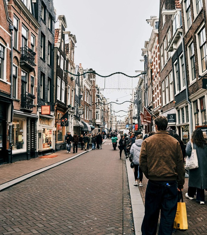 Sustainable shopping in Amsterdam and view of the buildings