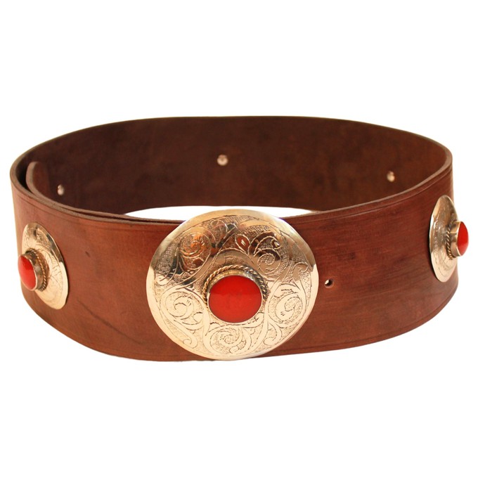 Brown Leather Belt with Metal Details from Abury