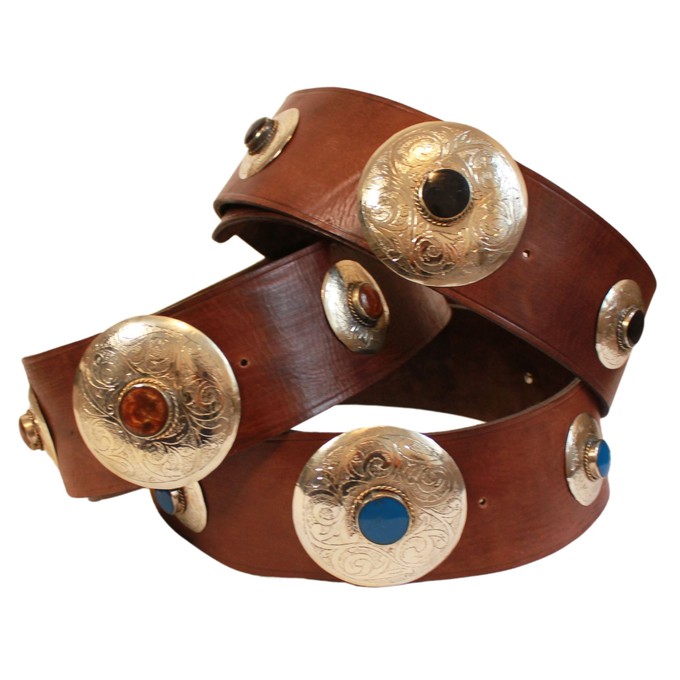 Brown Leather Belt with Metal Details from Abury