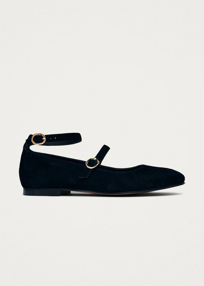 Evelyn Suede Black Leather Ballet Flats from Alohas