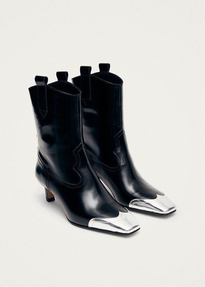 Hudson Shimmer Bicolor Black Silver Leather Ankle Boots from Alohas