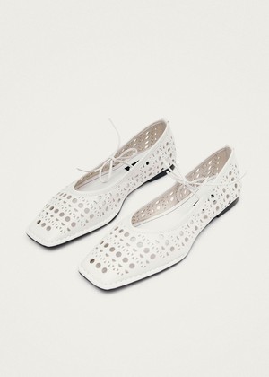 Sway Slit White Leather Ballet Flats from Alohas