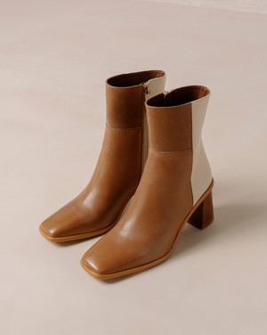 West Bicolor Camel Cream Leather Ankle Boots from Alohas