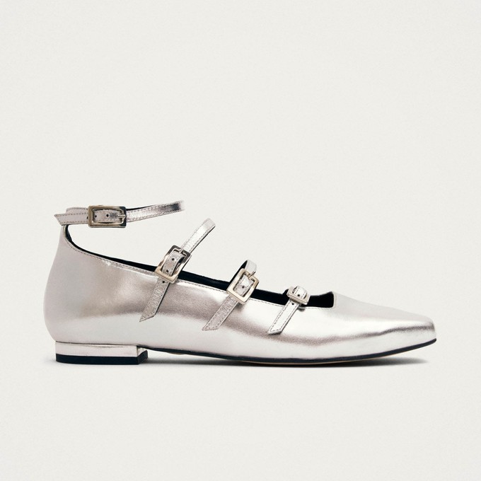 Luke Shimmer Silver Leather Ballet Flats from Alohas