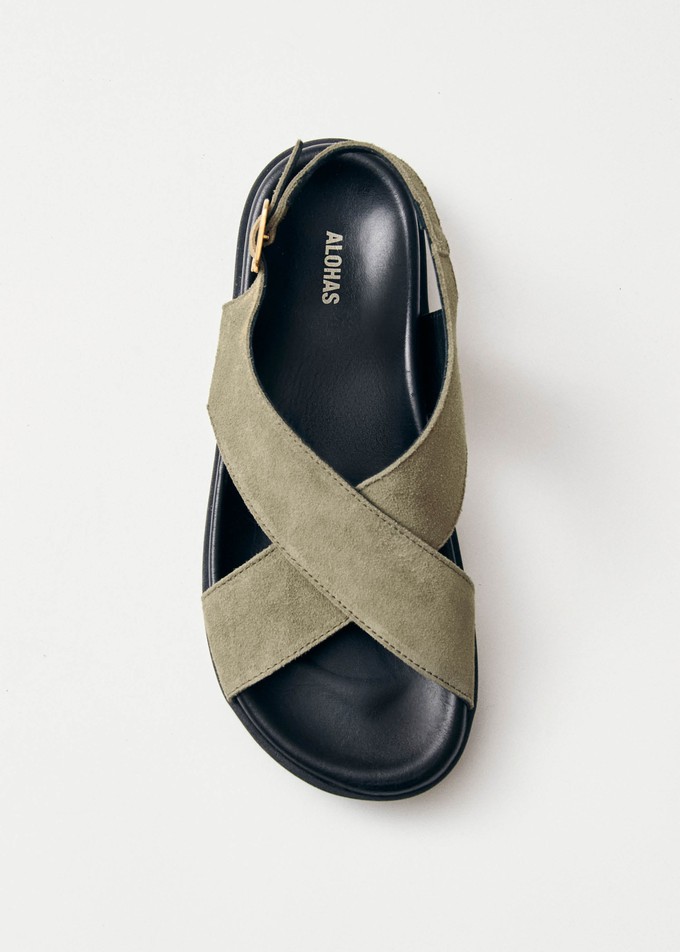 Nico Suede Khaki Leather Sandals from Alohas