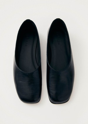 Edie Black Leather Ballet Flats from Alohas