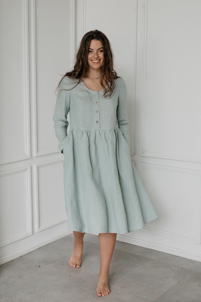 Lapland mid-length linen dress XXL Sage Green from AmourLinen