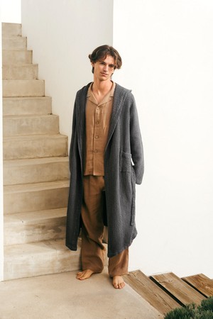 Men's waffle linen bathrobe in Charcoal from AmourLinen