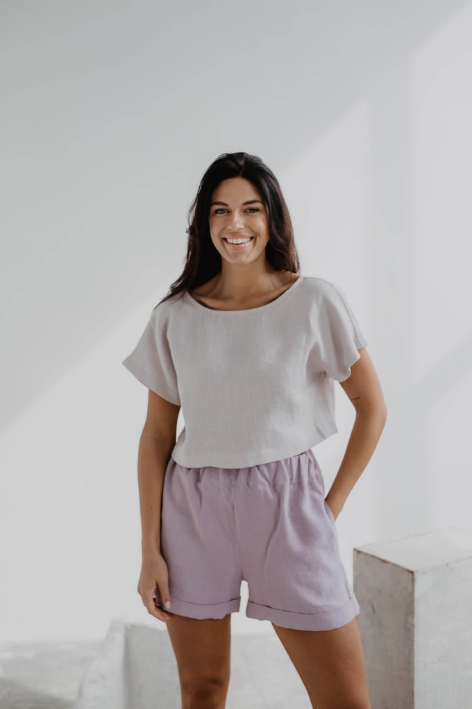 Linen crop top with buttons LISA L Cream from AmourLinen