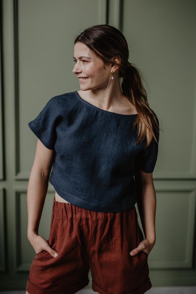 Linen crop top with buttons LISA in Terracotta from AmourLinen