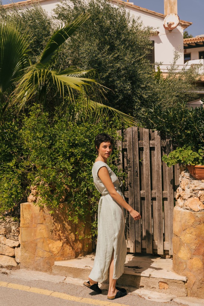 Aurora mid-length linen dress S Sage Green from AmourLinen