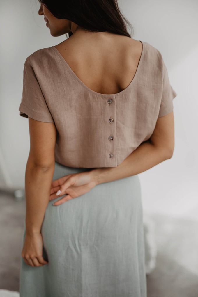 Linen crop top with buttons LISA XL Rosy Brown from AmourLinen