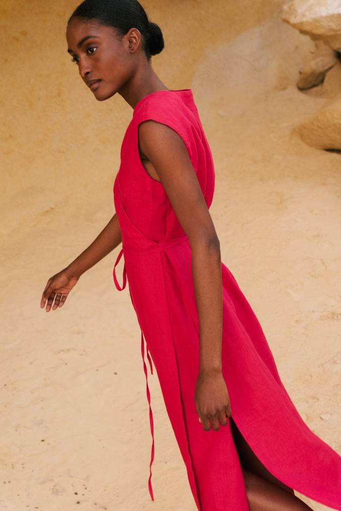 Aurora mid-length linen dress in Mustard from AmourLinen