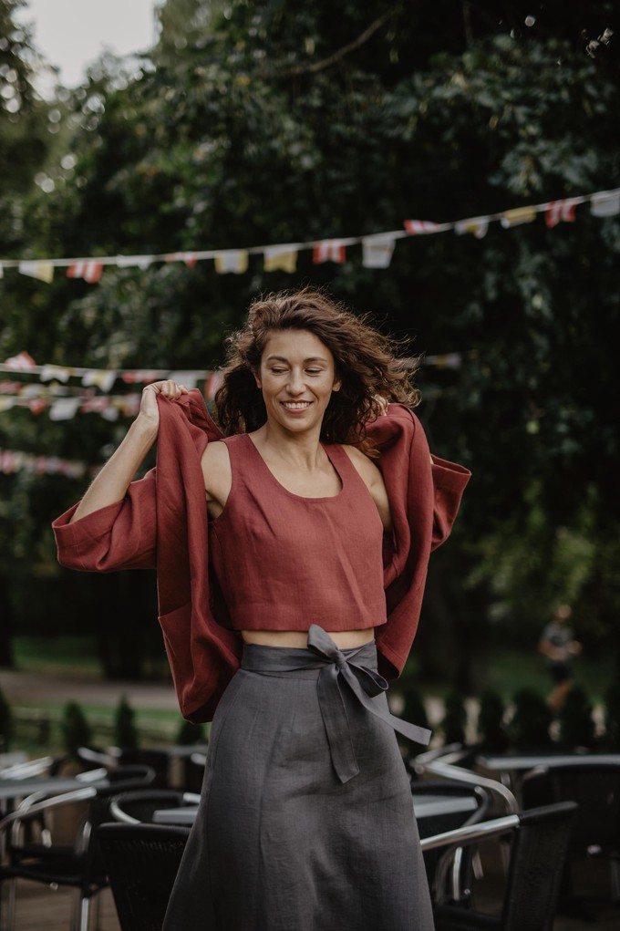 Linen oversized jacket KYIV in Terracotta from AmourLinen