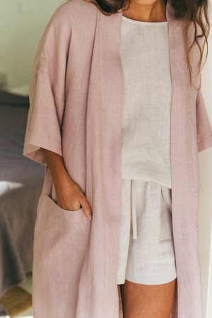 Linen bathrobe MIDNIGHT in Dusty Rose from AmourLinen