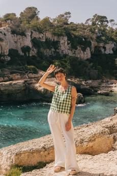 Leah wide linen pants with slits in White via AmourLinen