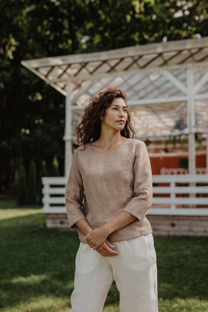 RIGA linen top 3/4 sleeves in Rosy Brown from AmourLinen