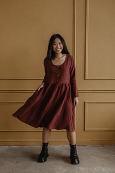 LAPLAND mid-length linen dress in Terracotta via AmourLinen