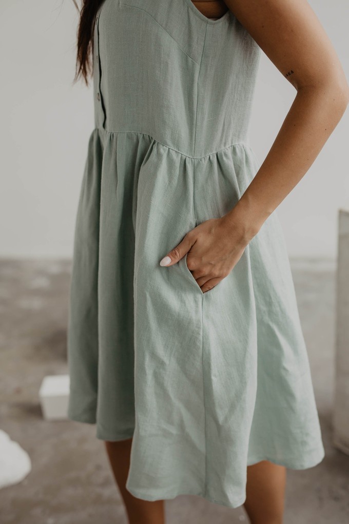 Linen sleeveless summer dress HAZEL in Sage Green from AmourLinen