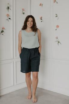 Long linen shorts MATILDA in Charcoal via AmourLinen