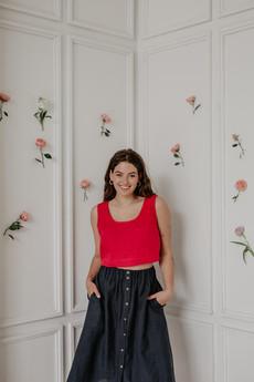 Mini linen crop top PIPPA in Viva Magenta via AmourLinen