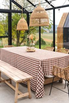 Linen tablecloth in Mocha Gingham via AmourLinen