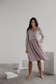 Lapland mid-length linen dress in Dusty Rose via AmourLinen