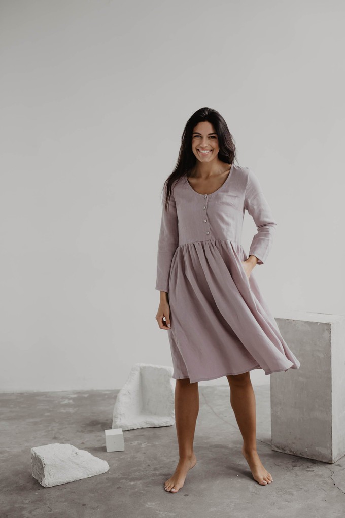 Lapland mid-length linen dress in Dusty Rose from AmourLinen