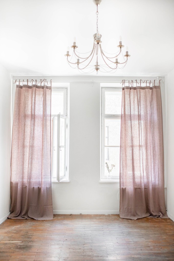 Tie top linen curtain in Rosy Brown from AmourLinen