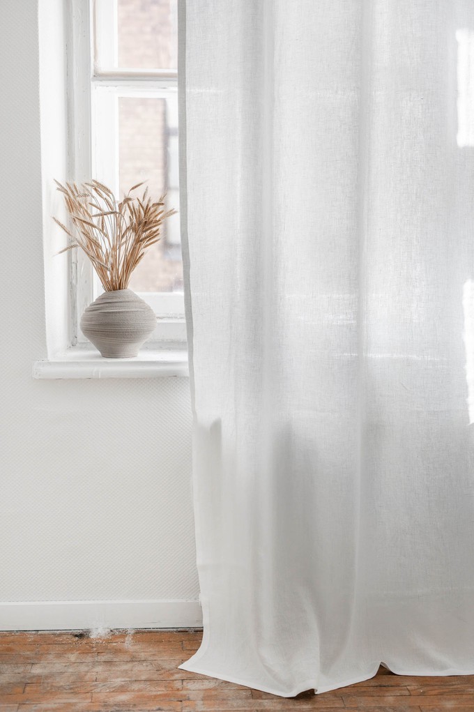 Tab top linen curtain in White from AmourLinen