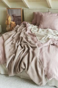 Linen waffle bed throw in Rosy Brown via AmourLinen