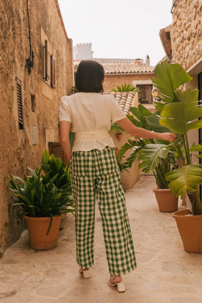 Barbora straight linen pants XXL Green Gingham from AmourLinen