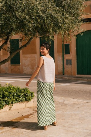 CIARA linen slip skirt in Green Gingham from AmourLinen