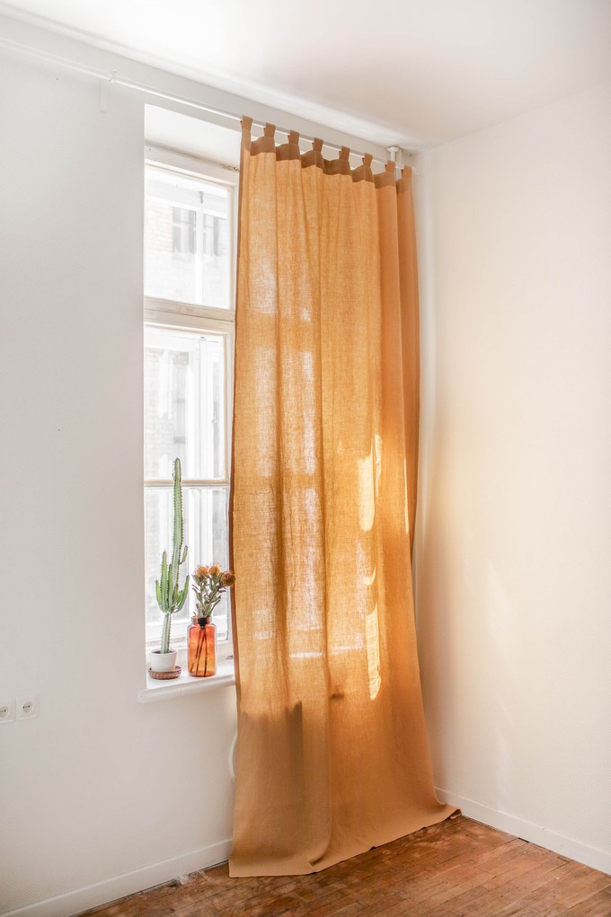 Tab top linen curtain in Mustard from AmourLinen