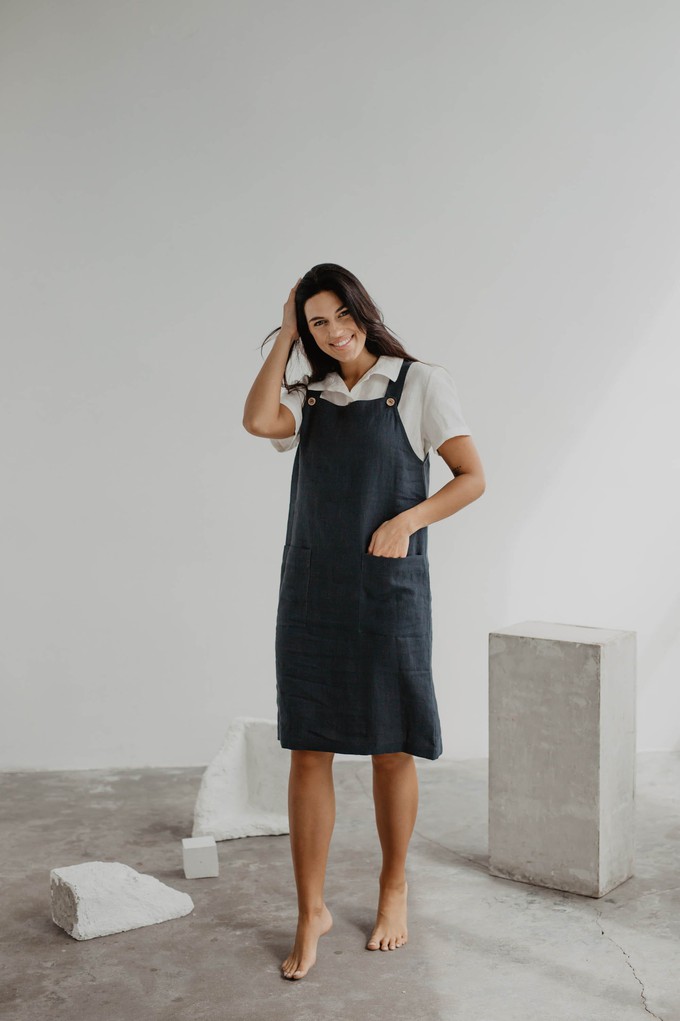 Linen apron dress JADE in Charcoal from AmourLinen