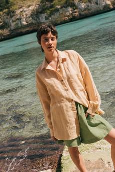 MOLLY oversized collar linen shirt in Mustard via AmourLinen