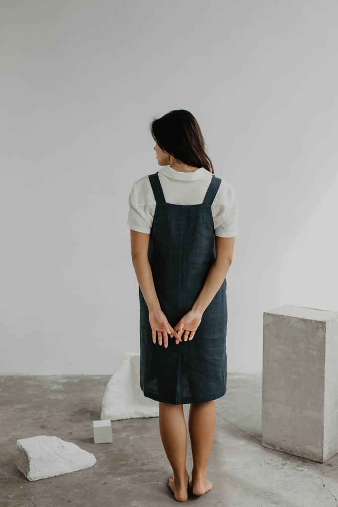 Linen apron dress JADE in Charcoal from AmourLinen