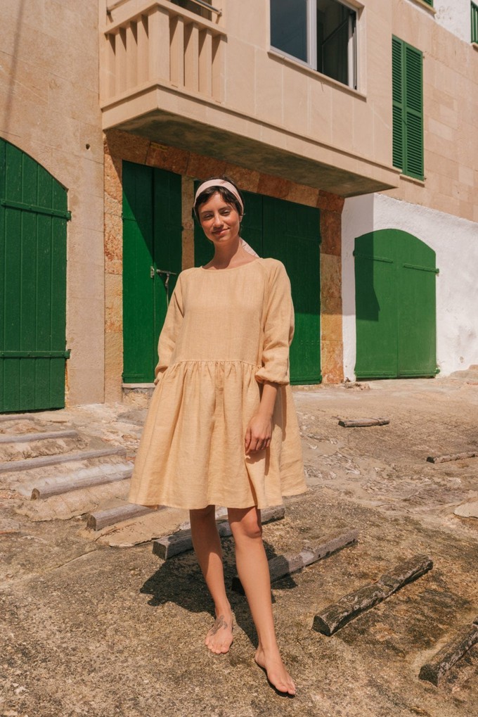 SOFIA midi-length linen dress in Mustard from AmourLinen