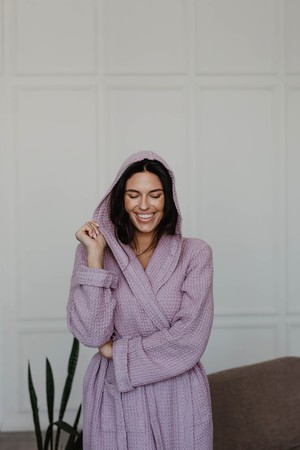 Waffle linen bathrobe Snuggle - Dusty Rose / Size 1 from AmourLinen