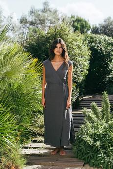 AURORA mid-length linen dress in Charcoal via AmourLinen