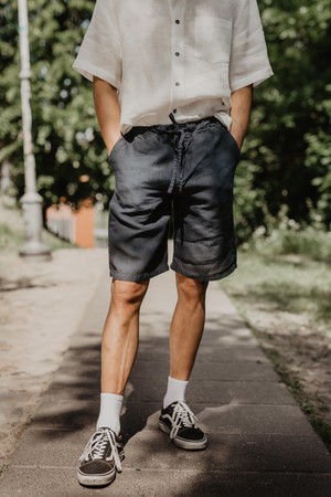 Classic linen shorts HERMES in Charcoal from AmourLinen