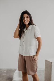 Long linen shorts MATILDA in Cream | sale via AmourLinen