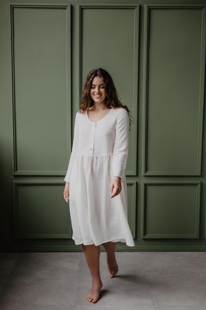 Lapland mid-length linen dress M White from AmourLinen