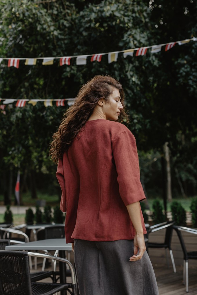 Linen oversized jacket KYIV in Terracotta from AmourLinen