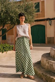 Ciara linen slip skirt in Green Gingham via AmourLinen