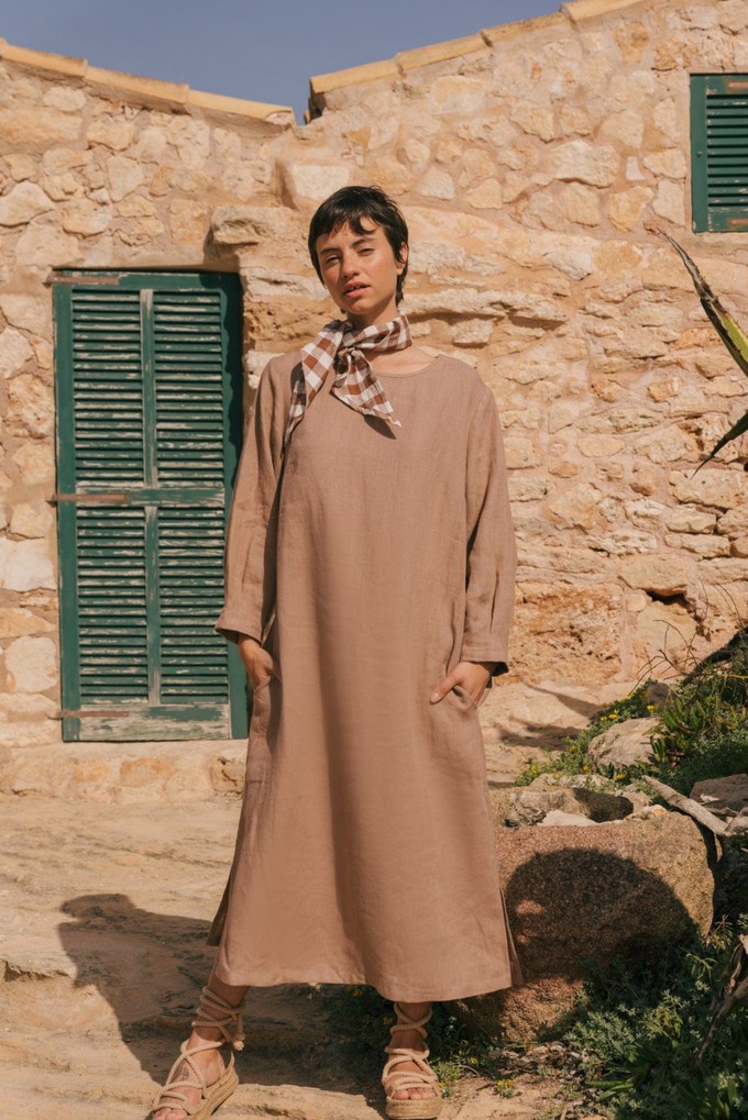 AMALIA long-length linen dress in Rosy Brown from AmourLinen